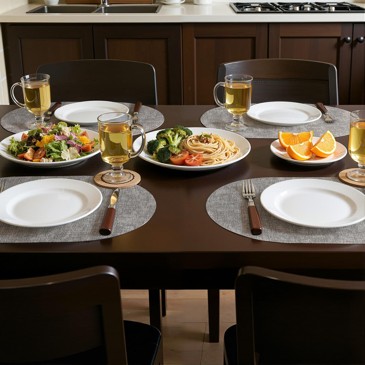 homing Placemats Set of 6, Heat Resistant Oval Faux Leather Place Mats 11.8 x 17 Inch, Waterproof Wipeable Reversible PU Placemat for Kitchen Dining Table, Indoor & Outdoor, Light Grey