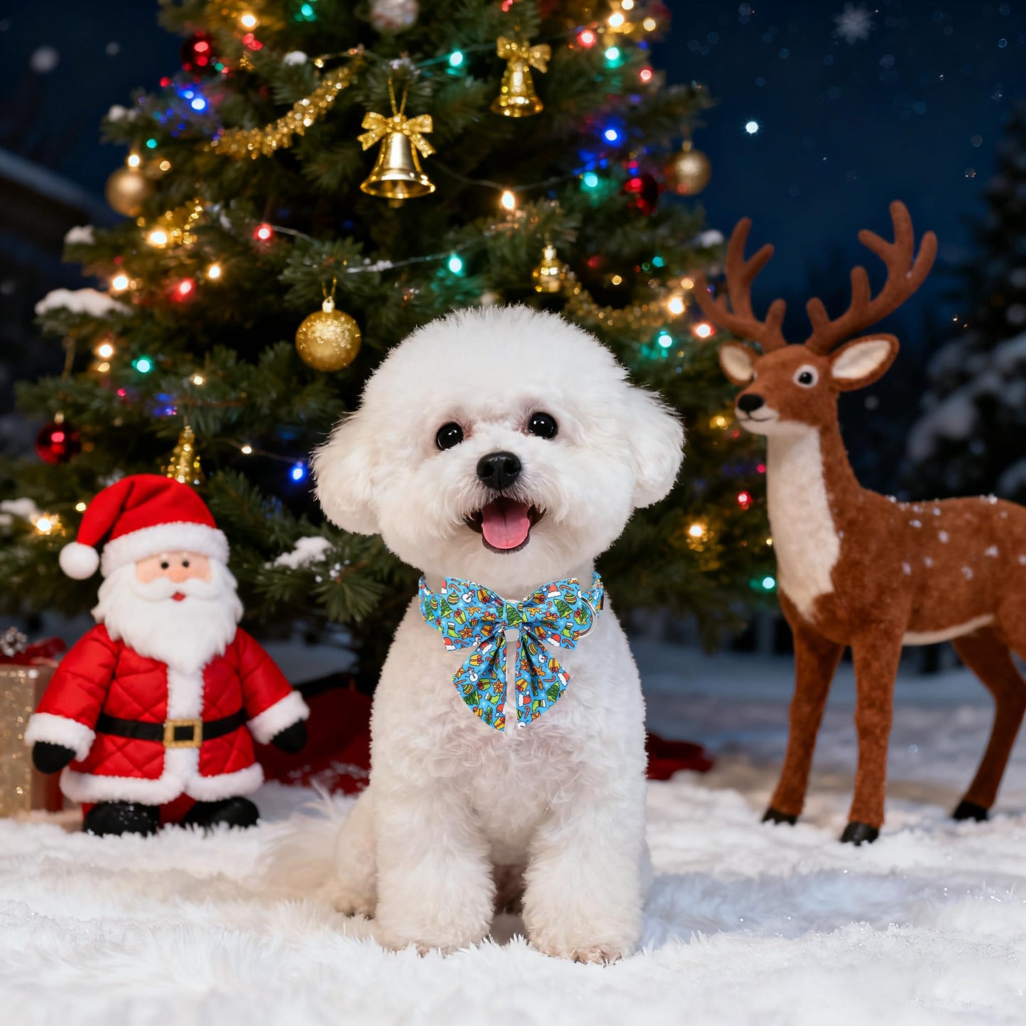 Maca Bates Christmas Blue Dog Collar with Sailor Bow Tie for Extra Small Girl Boy Dogs,Gingerbread,Christmas Tree,Hat Pattern, Adjustable Durable Collars,Winter for Male Female Puppy