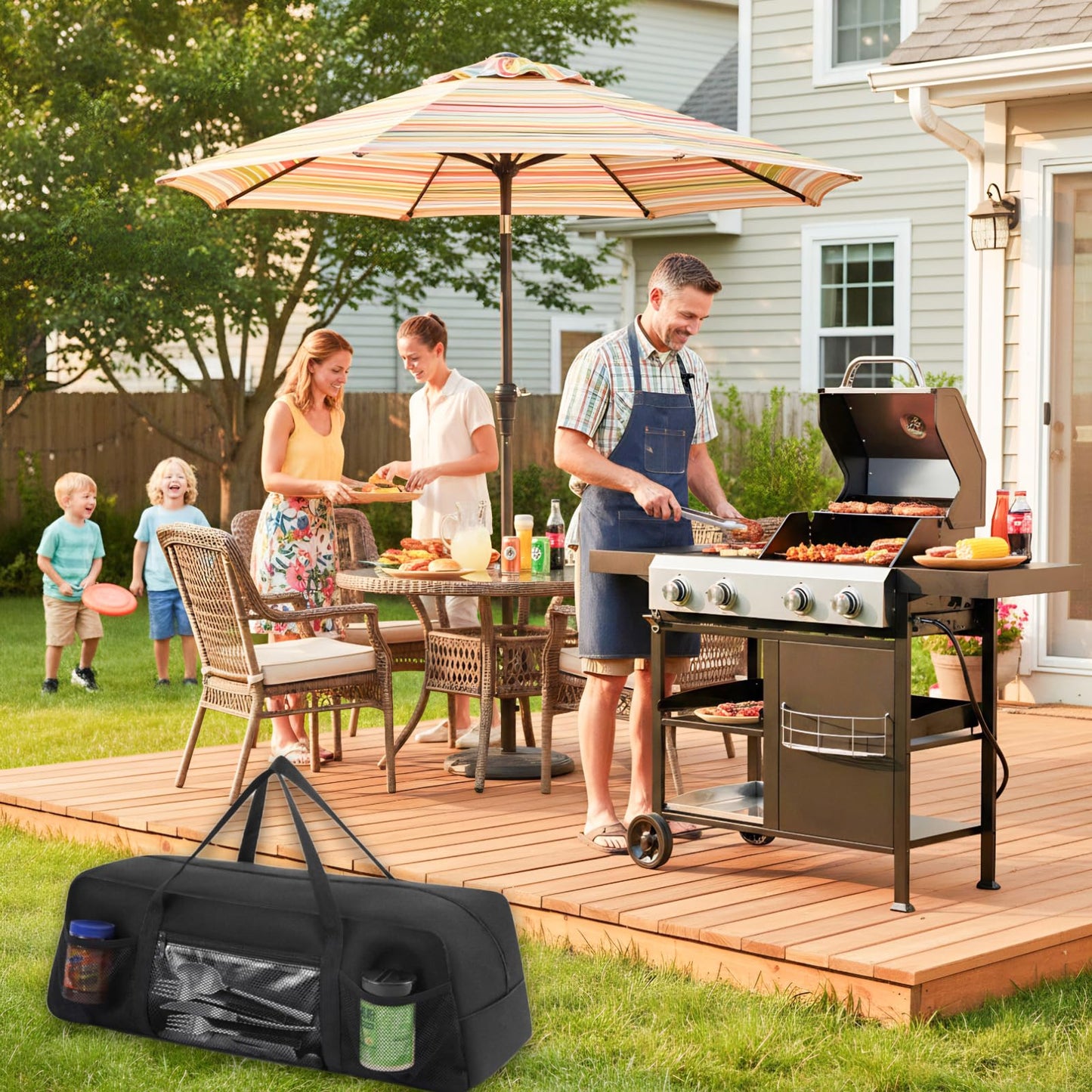Vexillum Portable Grill Tool Storage Bag – Large BBQ Utensil Organizer for Grilling & Camping, Waterproof & Stain-Resistant Fabric with Pockets, Barbecue Accessories Case Container (22"x6.5"x7.2")