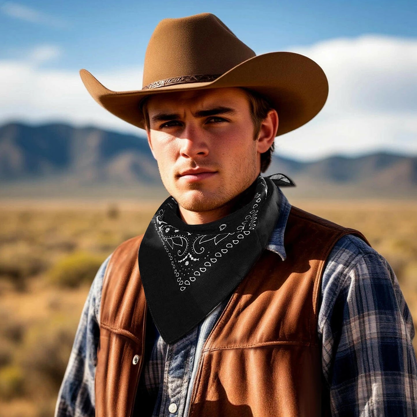 RIOSO Cowboy Outfit for Men Western Suede Leather Vest Belt Necktie Set Men's Cowboy Costume Accessories (Without Hat) Brown