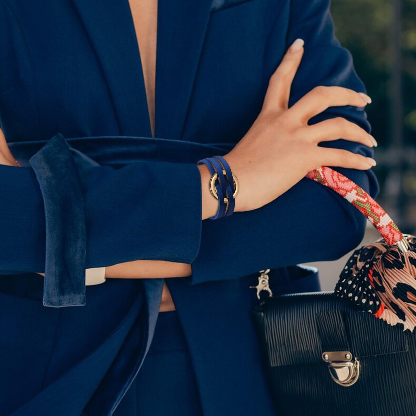 Long tiantian Leather Cuff Wrap Bracelet Blue Bracelets for Women Circle Charm Bangle Boho Multilayer Stackable Jewelry