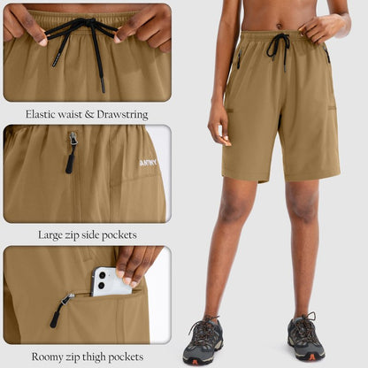 SANTINY Women's 5''/ 7''/9'' Hiking Cargo Shorts Quick Dry Lightweight Summer Shorts for Women Athletic Zipper Pockets(Dark Khaki_M)