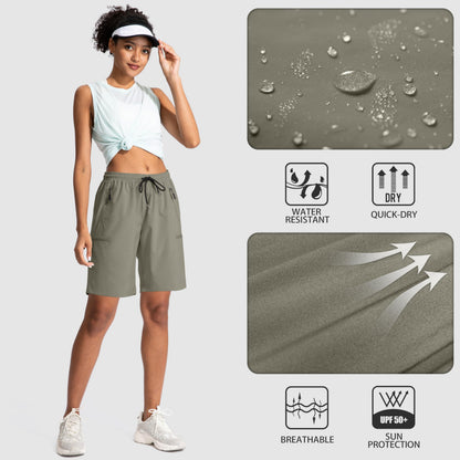 SANTINY Women's 5''/ 7''/9'' Hiking Cargo Shorts Quick Dry Lightweight Summer Shorts for Women Athletic Zipper Pockets(Grey Sage_3XL)