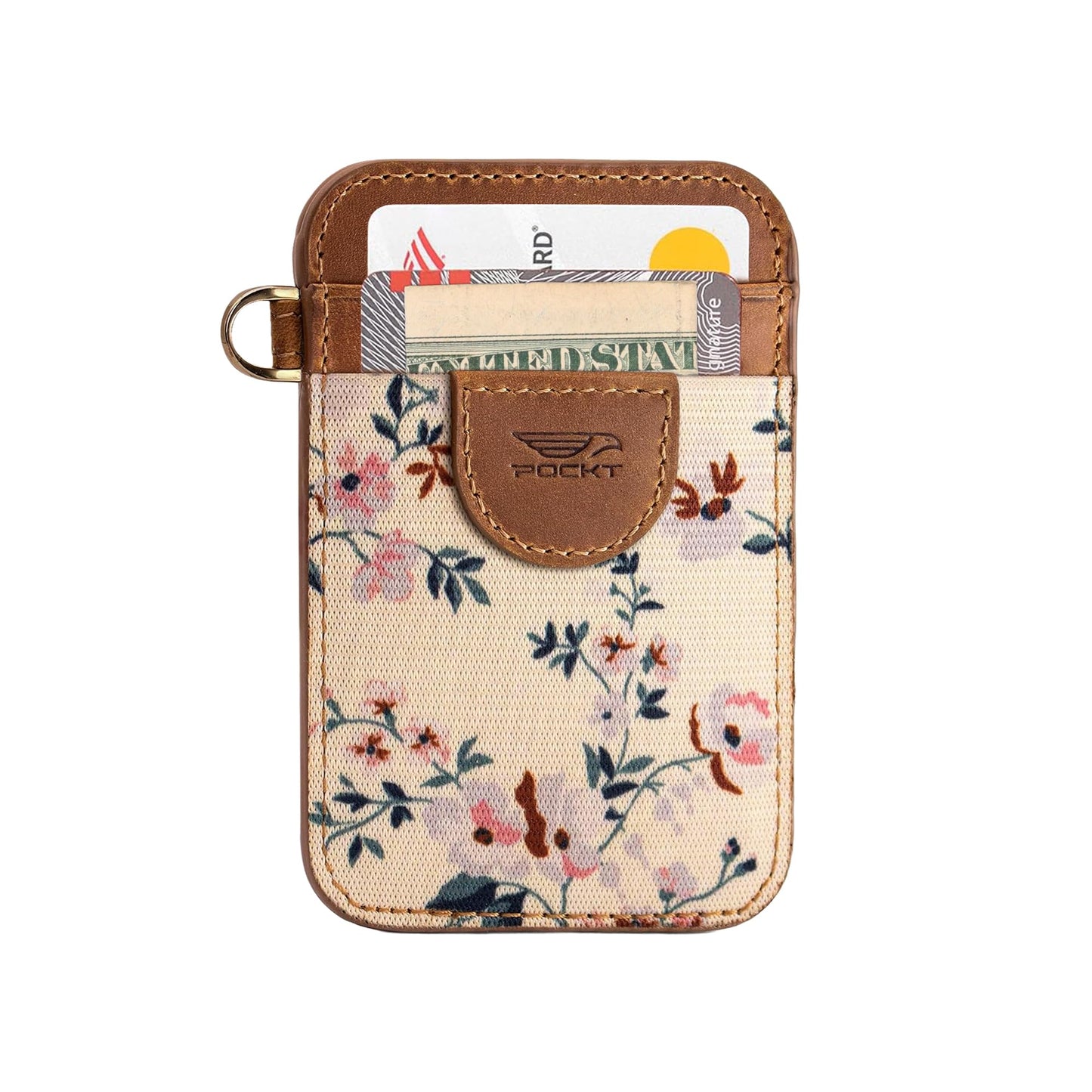 POCKT Elastic Card Holder Wallet for Women and Men, Genuine Leather Slim RFID Blocking Front Pocket Credit Card Holder, Cute Small Minimalist Wallet | Bloom