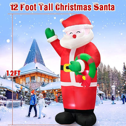 Danxilu 12 FT Giant Christmas Inflatable Santa Claus Outdoor Decorations Built-in LED Lights, Large Inflatable Santa Blow up Yard Decorations IP44 Waterproof Xmas Decor for Outside Lawn Holiday Party