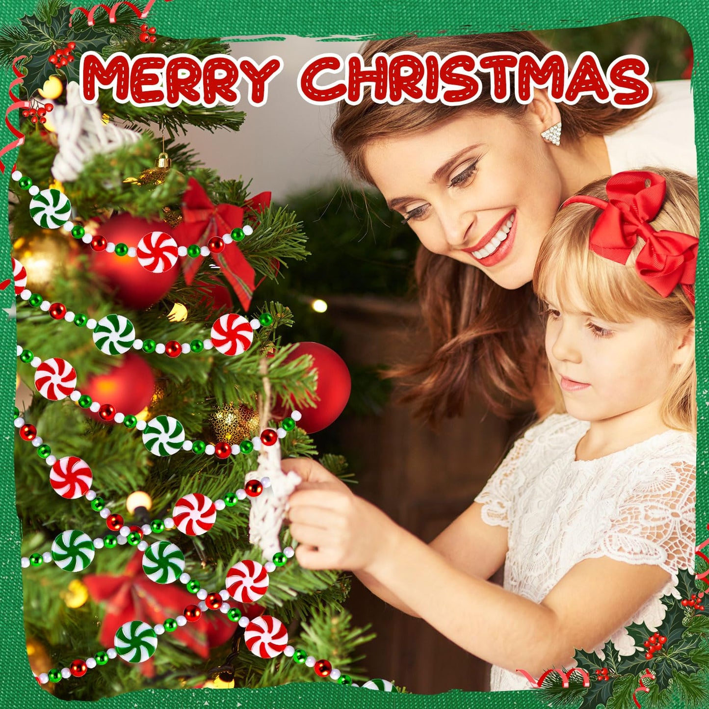 Christmas Tree Candy Garland, Christmas Decorations Hanging Peppermint Garland for Meeting Wreaths Home Fireplace Ornaments (10 Feet)