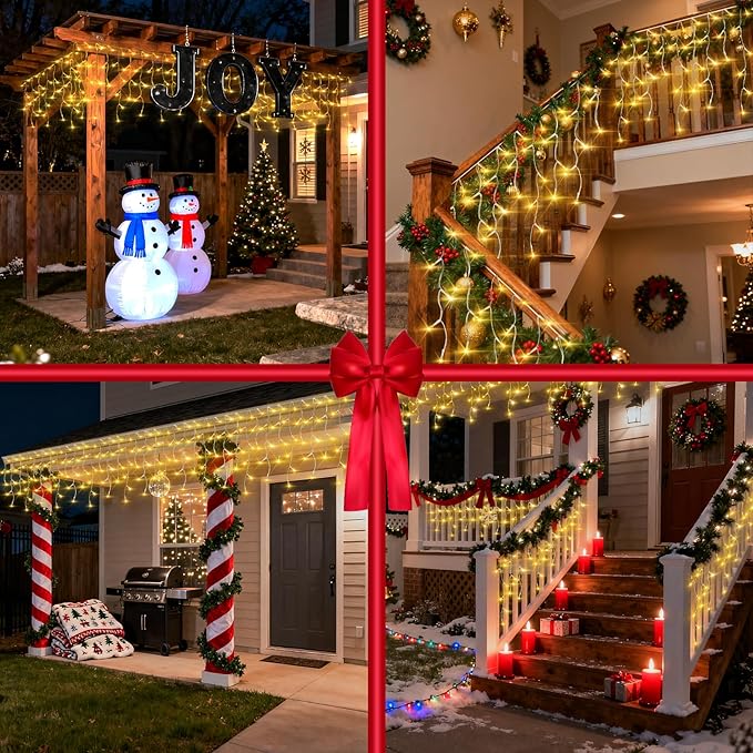 504 LED Fairy lights for Bedroom, 50ft Christmas Window Lights with 112 Drops 12 Modes, Dimmable Curtain Lights, String Lights Indoor Outdoor for Holiday Wedding Party Home Decorations, Warm White