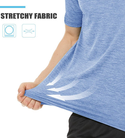 TACVASEN Workout Shirts for Men Short Sleeve Running Gym Athletic Dry Fit Shirts for Men Quick Dry Moisture Wicking Shirts for Men Light Blue