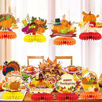 9Pcs Thanksgiving Centerpiece Fall Centerpiece Table Decorations Pumpkin Turkey Honeycomb Thanksgiving Table Centerpiece for Thanksgiving Table Decoration Autumn Theme Birthday Party Supplies