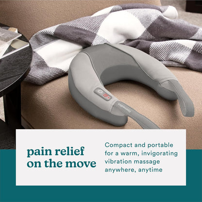 Homedics Pro Therapy Vibration Neck Massager with Heat — Soft Foam, Vibration Massage, Plus Soothing Heat and Choice of 2 Speeds, Pull Tighter to Increase Intensity, Tan