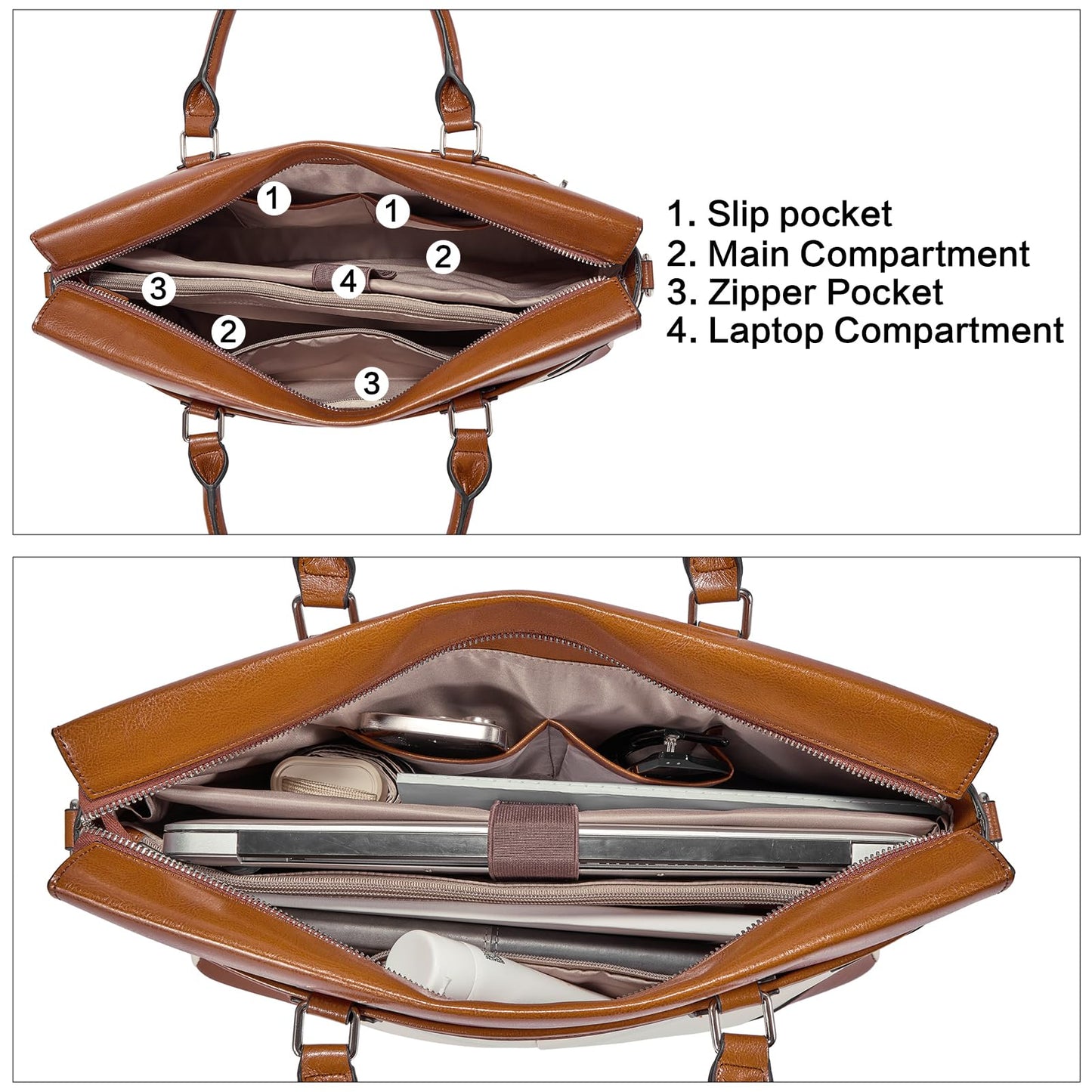 BOSTANTEN Briefcase for Women Leather Laptop Bag 15.6 inch Computer Messenger Office Business Work Tote