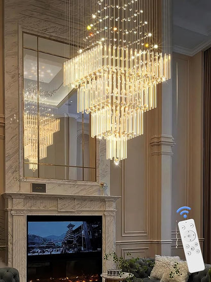 D32''X H110'' High Ceiling Chandelier Crystal Raindrop Chandeliers Staircase Large Chandelier Villa Entrance Foyer Hanging Light High Ceiling Pendant Light Fixture with LED Dimmable