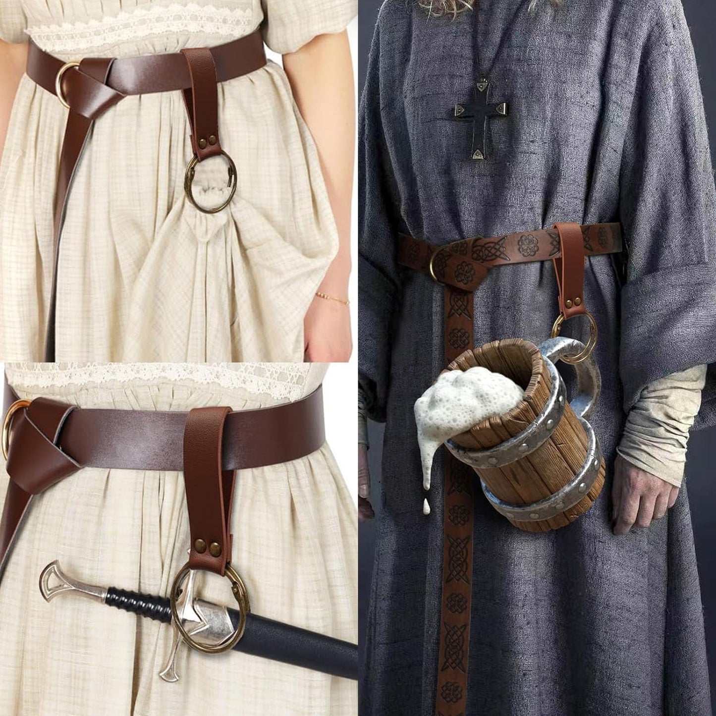 SUMGOGO Renaissance Belt Pouch Waist Phone Bag Potion Bottle Skirt Hike Hook Corset Retro Medieval Festival Costume Accessories (Brown, S-Waist/25.6"-34")