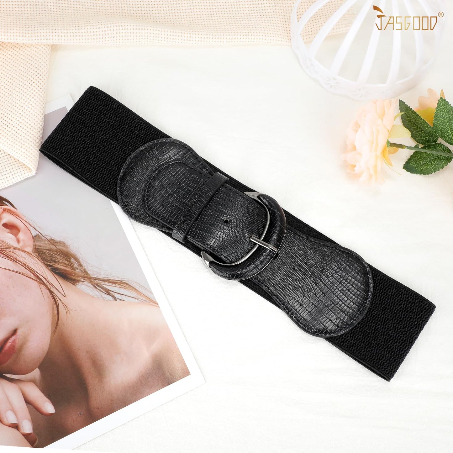 JASGOOD Women Stretchy Wide Waist Belt for Dress Ladies Vintage Elastic Belt