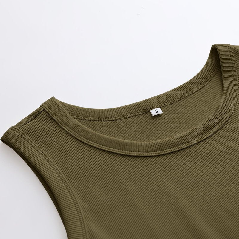 ANRABESS Womens Sleeveless High Neck Tank Tops Fashion Summer Casual Basic Slim Fit Ribbed Racerback Top Shirt Clothes Yellow Army Green XX-Large