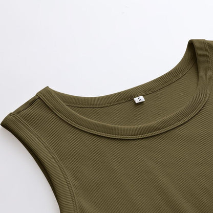 ANRABESS Womens Sleeveless High Neck Tank Tops Fashion Summer Casual Basic Slim Fit Ribbed Racerback Top Shirt Clothes Yellow Army Green XX-Large