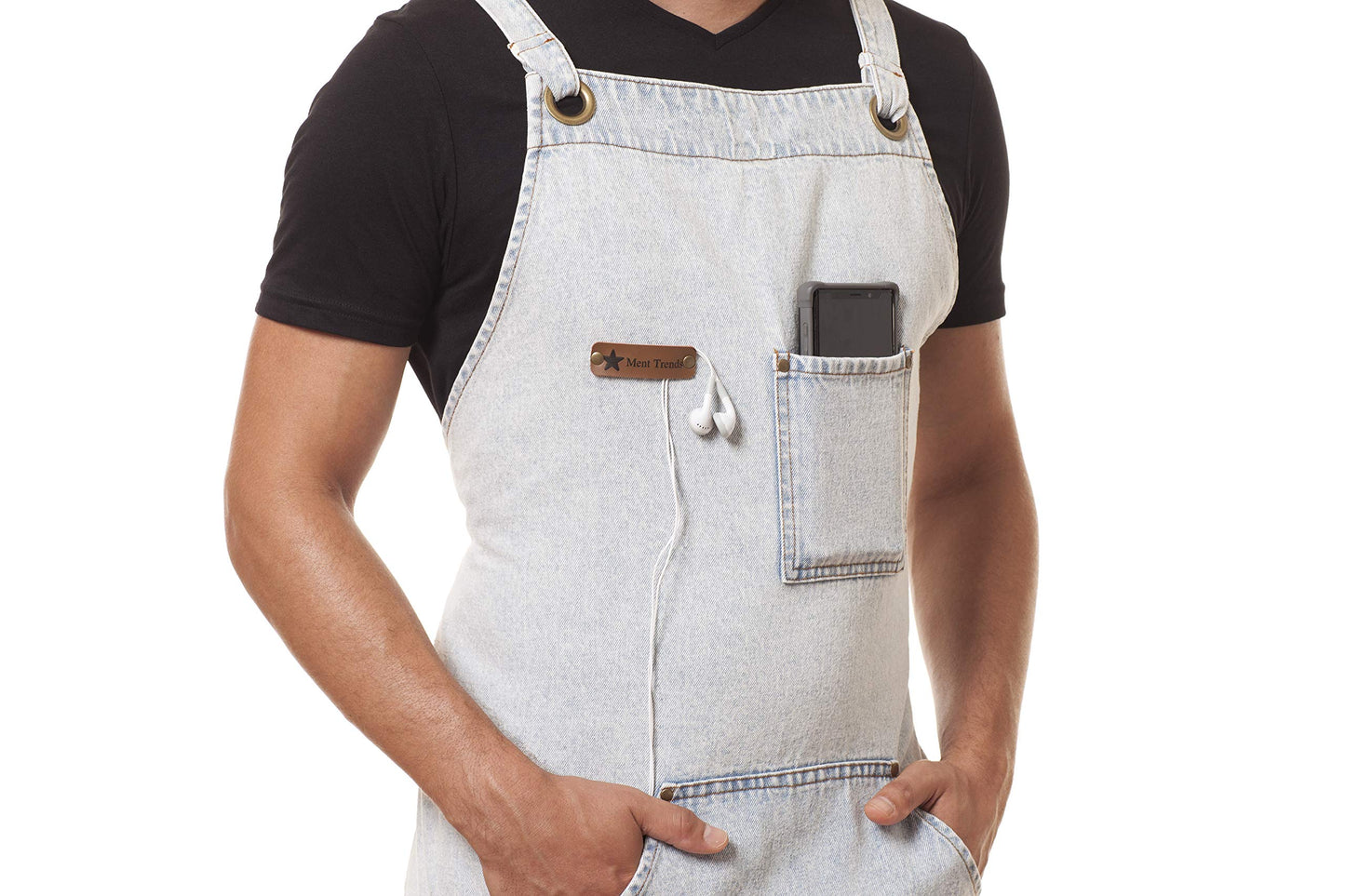 ARAWAK BRAVE Distressed Denim Apron Chef Kitchen BBQ Grill Light Blue Towel Loop + Quick Release Buckle + Tool Pockets Adjustable M to XXL