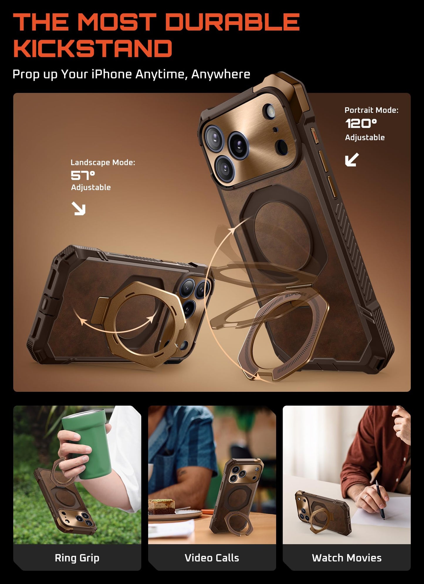 SUPCASE for iPhone 17 Pro Max Case with Kickstand (Unicorn Beetle Grip), [Camera Control Cover] [Compatible with MagSafe] [Military-Grade Drop Protection] Premium Leather Magnetic Phone Case, Brown