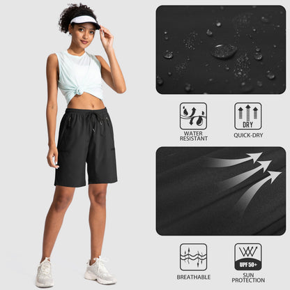 SANTINY Women's 5''/ 7''/9'' Hiking Cargo Shorts Quick Dry Lightweight Summer Shorts for Women Athletic Golf Zipper Pockets(Black_3XL)