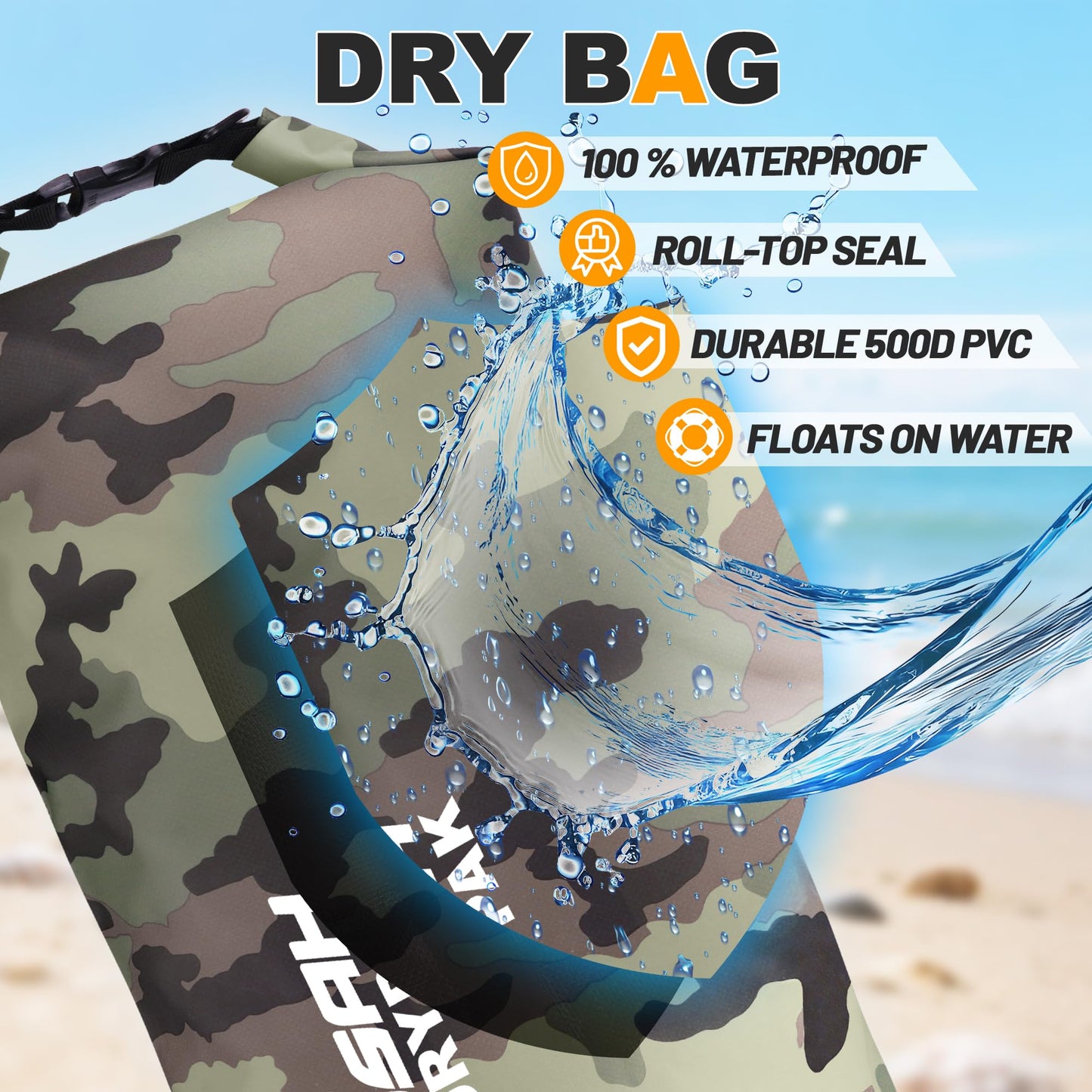 Waterproof Dry Bag, 5L/10L/20L/30L/40L Roll Top Lightweight Storage Backpack with Phone Case for Women & Men, Floating Waterproof Sack for Travel, Swimming, Kayaking, Paddle Board, Camping & Beach