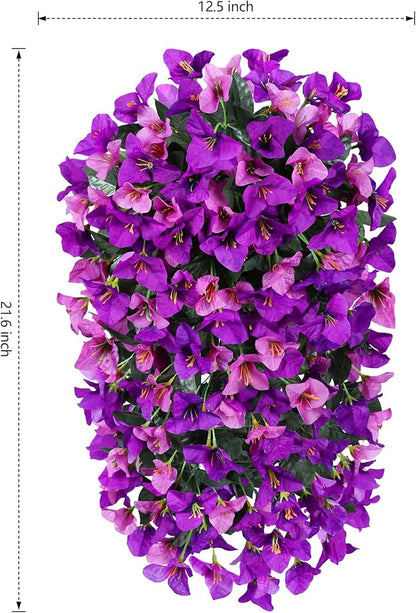 HyeFlora Bougainvillea Artificial Hanging Flowers Plants for Outdoors Decoration, 2pcs Fake Flowers Silk Bougainvillea Vines Realistic UV Resistant Faux Flowers for Outdoor Planters Porch Patio, Mix