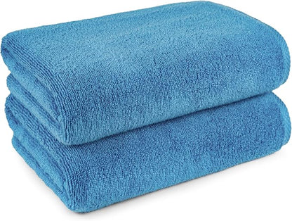 Amazon Basics 2-Piece Quick-Dry Oversize Bath Towel, 100% Cotton, Lake Blue