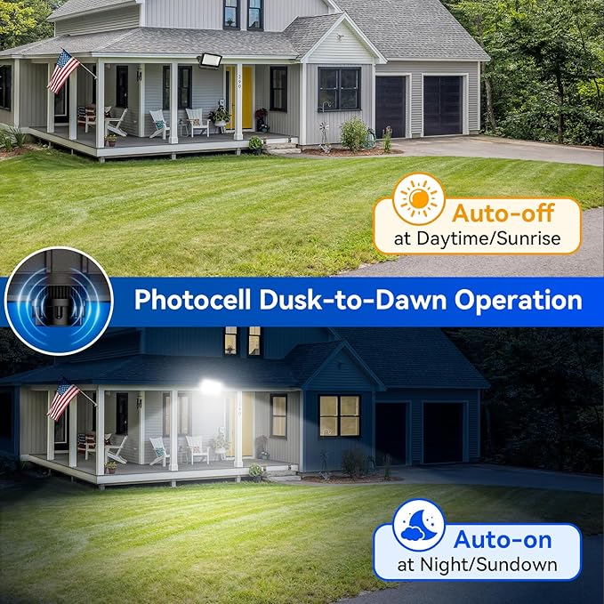 200W Flood Lights Outdoor, 22000LM 5000K with Dusk-to-Dawn Photocell, IP65 Waterproof Security Lights Bright LED Parking Lot Light with Trunnion Mount for Yard Garage Stadium