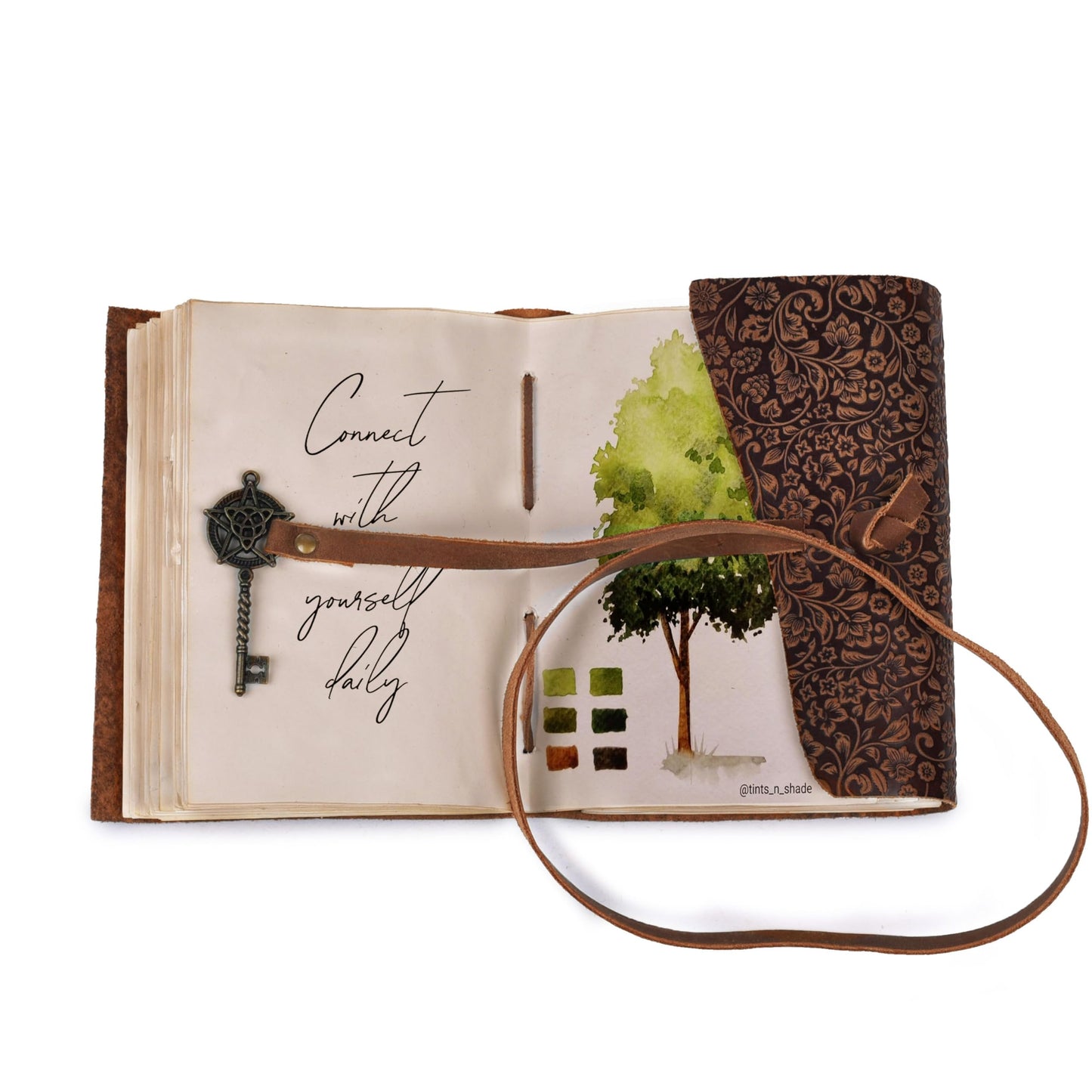 LEATHER VILLAGE Handmade Leather Bound Floral Embossed Journal for Women | 260 Pages Blank of Vintage Paper Writing, Sketchbook, Notebook - Rustic Brown - 7X5 Inches