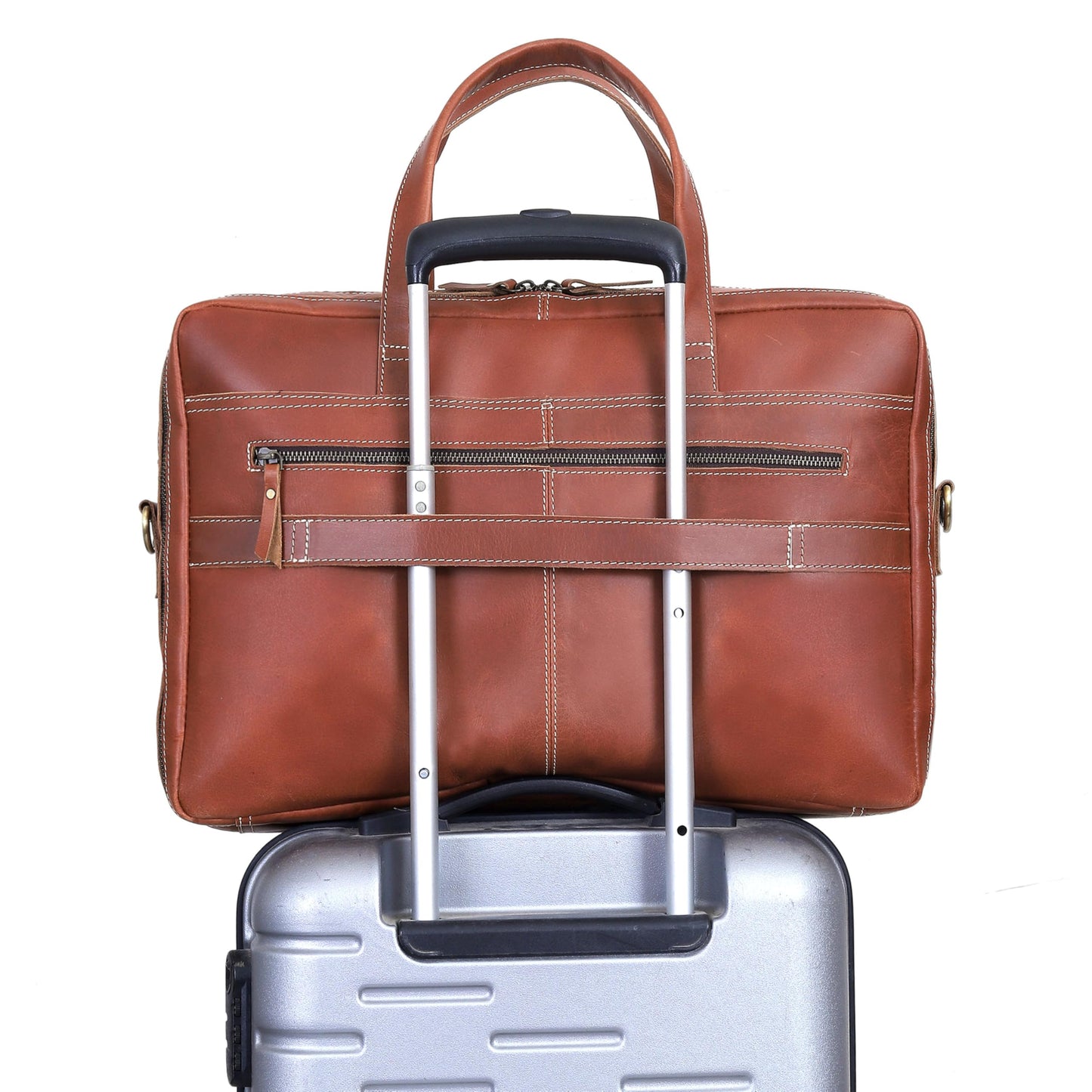 HLC 18 Inch Full Grain Leather Briefcase messenger shoulder bags for men and women (tan, 16 inch)