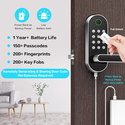 Keyless Entry Fingerprint Smart Lock with Handle & Keypad: Sifely Biometric Digital Electronic Lock with Code, Electric Deadbolt Door Knob for Front, Interior, Exterior & Bedroom Doors (Silver)