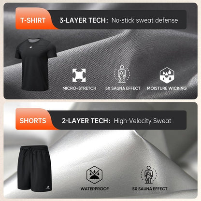 HOTSUIT Sauna Suit for Men Weight Loss Heat Trapping Sweat Shirts & Fat burning Shorts for Weight Loss Workout Gym Exercise Boxing Black 3XL