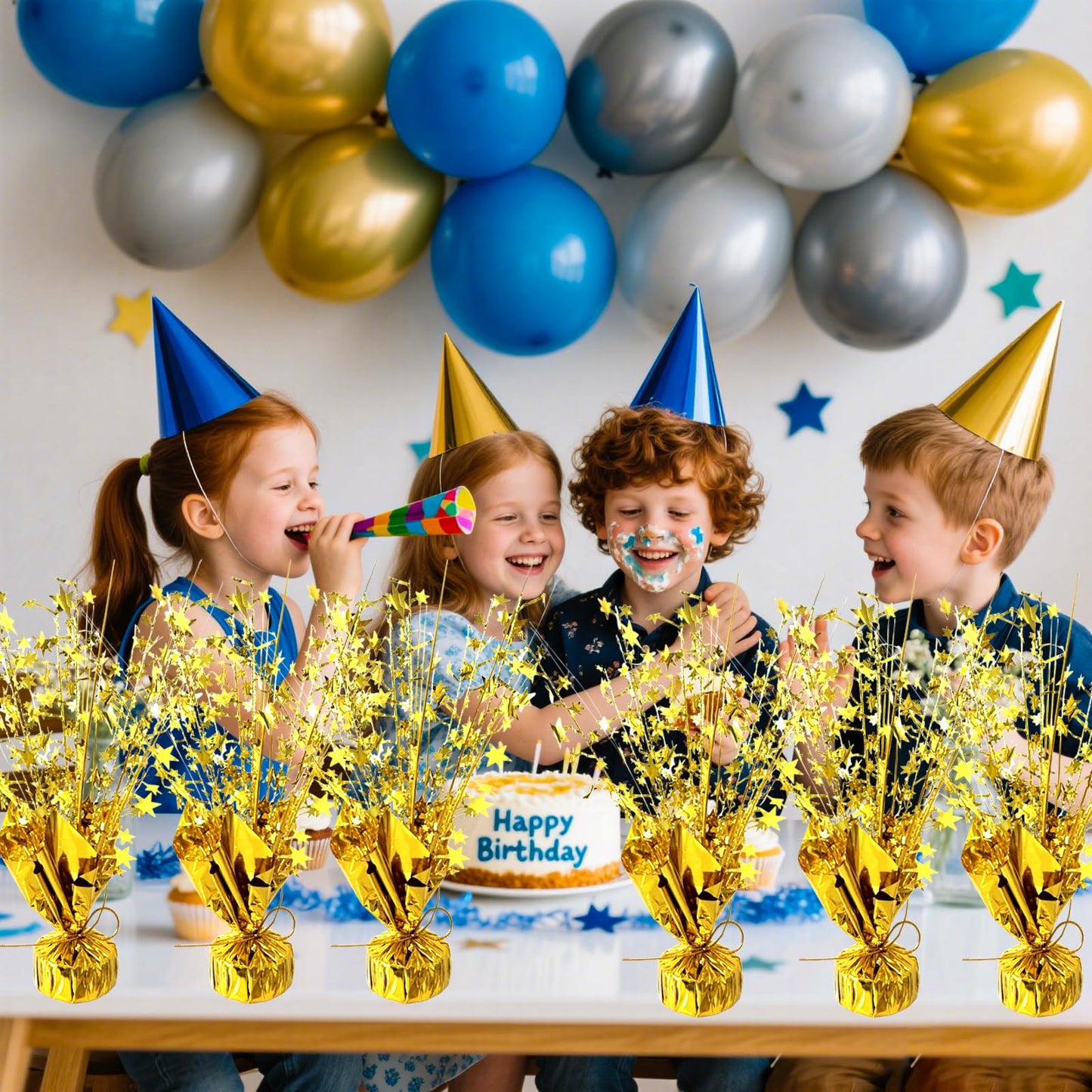 YinNorth 12 Pcs Metallic Foil Spray Centerpiece Party Star Table Decoration Brust Glitter Table Topper Decor for Birthday Graduation Holiday Christmas Dining Celebration New Year Party Supplies, Gold