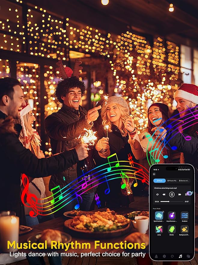 Smart Color Changing Christmas Lights, 66FT 200 LED RGB Christmas String Lights with App & Remote Control, Waterproof Christmas Tree Lights for Outdoor Indoor Party Decor