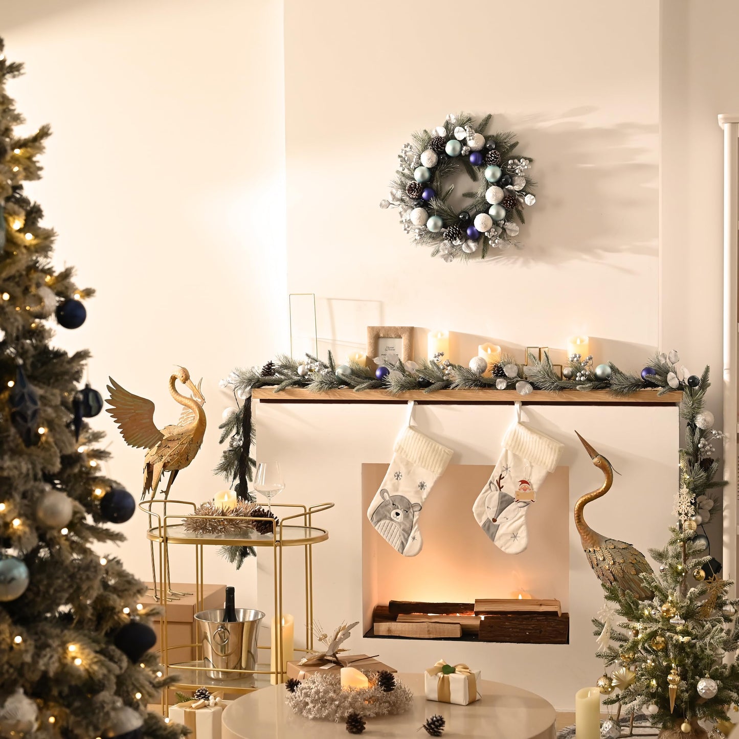 Valery Madelyn 6 Ft Pre-Lit Christmas Garland with Lights for Mantle, Lighted Outdoor Xmas Garland with Silvery Blue Balls Norfolk Pine for Home Stairs Fireplace Table Centerpiece Indoor Holiday Decor
