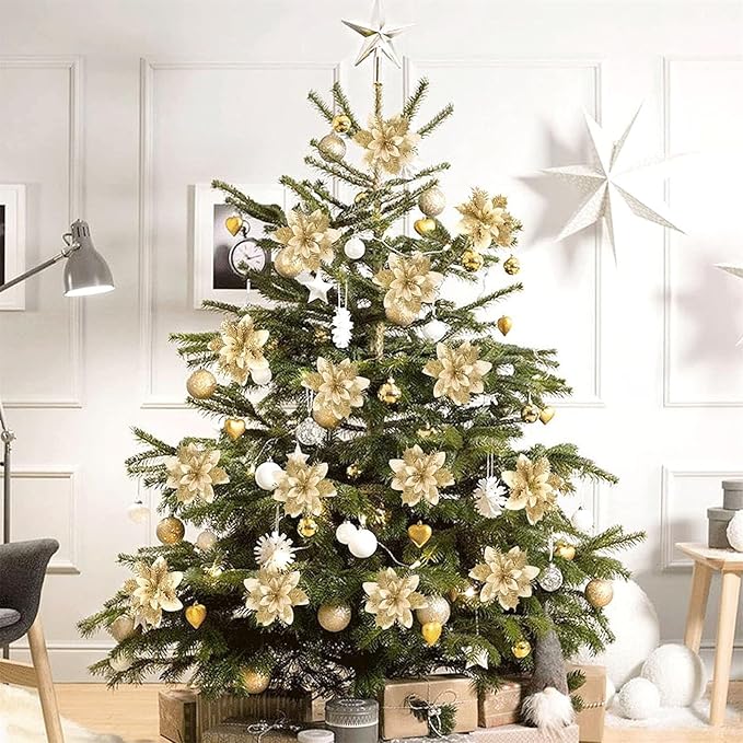Christmas Flowers Artificial Box Set, Christmas Themed Floral Decorations for DIY Christmas Tree Ornament Wedding Birthday Wreath Decoration (B)