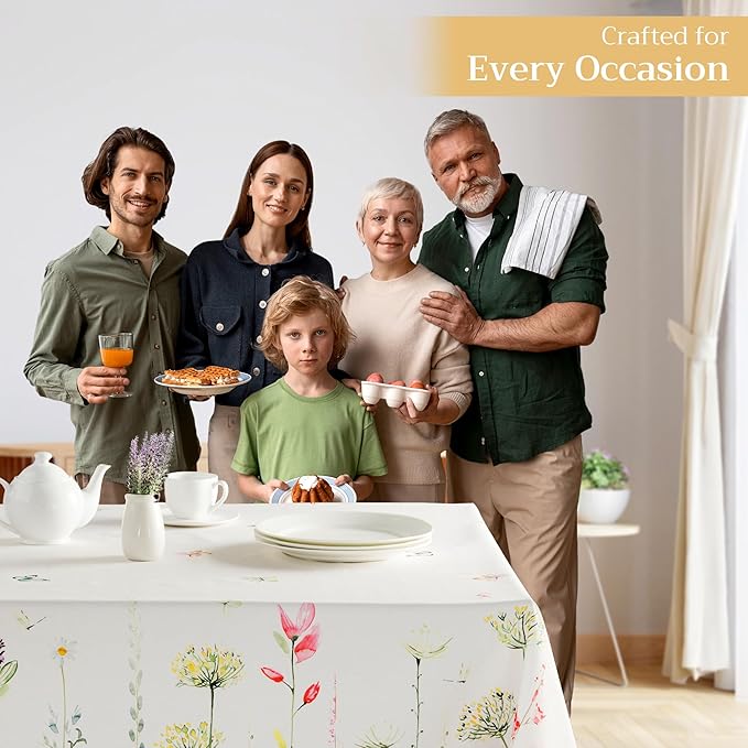 Maison d' Hermine Table Cloth Rectangle Table 100% Cotton 60 x 90 Inches Tablecloth Reusable Decorative for Dining Room, Farmhouse, Home, Party, Festive & Wedding Spring Summer - Botanical Fresh