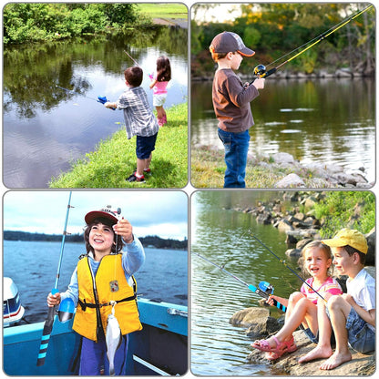 PLUSINNO Kids Fishing Pole, Portable Telescopic Fishing Rod and Reel Combo Kit - with Spincast Fishing Reel Tackle Box for Boys, Girls, Youth