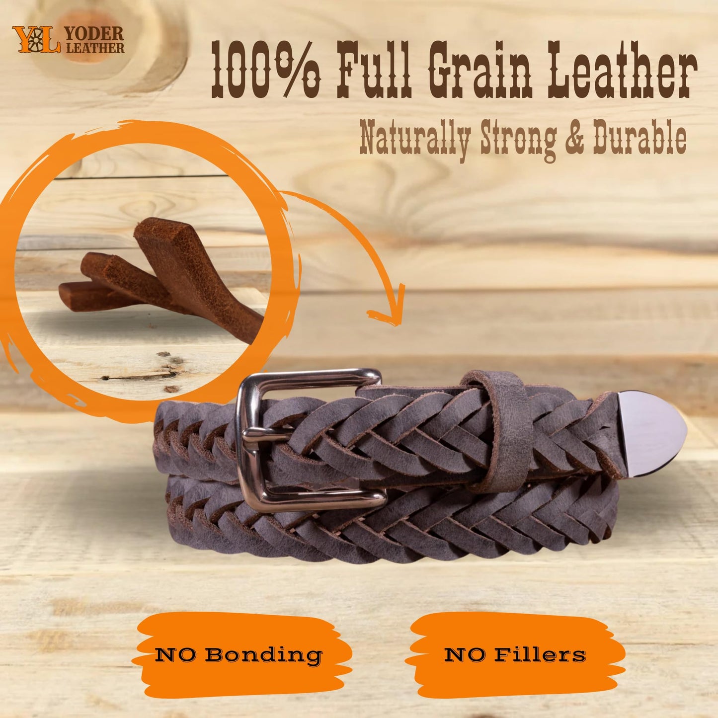 Handmade Braided Water Buffalo Dress Leather Belt (Stone Gray, 50)