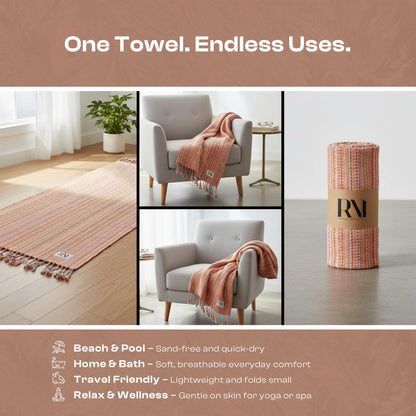 Refinery No. 1 Turkish Beach Towel, Oversized Quick Dry Lightweight, Sand Free, Pool and Swim Towel (Orange)