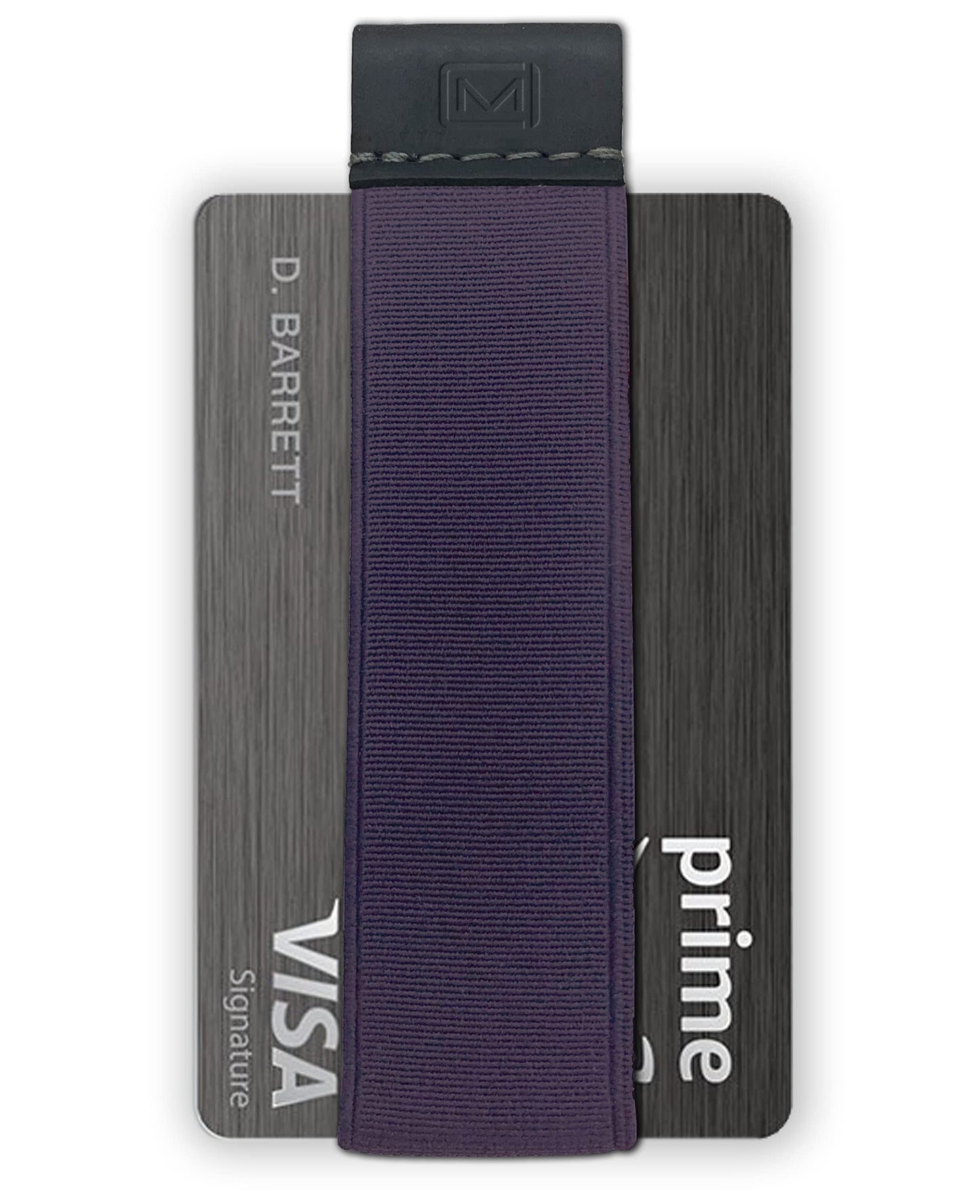 Modern Carry Quick Draw Minimalist Wallet for Men & Women, Elastic Band Minimal Credit Card Holder with Leather Tab, Card Grabber for Long Nails, Money Clip Alternative (Black) (Purple)