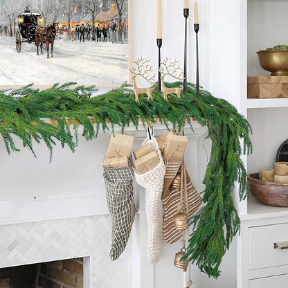 Hananona 2 Pcs 6 Ft Artificial Norfolk Pine Garlands, Realistic Pine Garland, Green Artificial Greenery Garland for Table, Mantle, Wall, Indoor, Outdoor Winter Christmas Decorations (2, 6 FT)