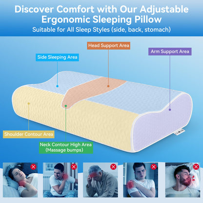 Cervical Neck Pillow for Pain Relief- Queen Size Cooling Pillow for Sleeping, Memory Foam Pillows for Neck Shoulder, Ergonomic Adjustable Contour Bed Pillow for Side, Stomach & Back Sleepers