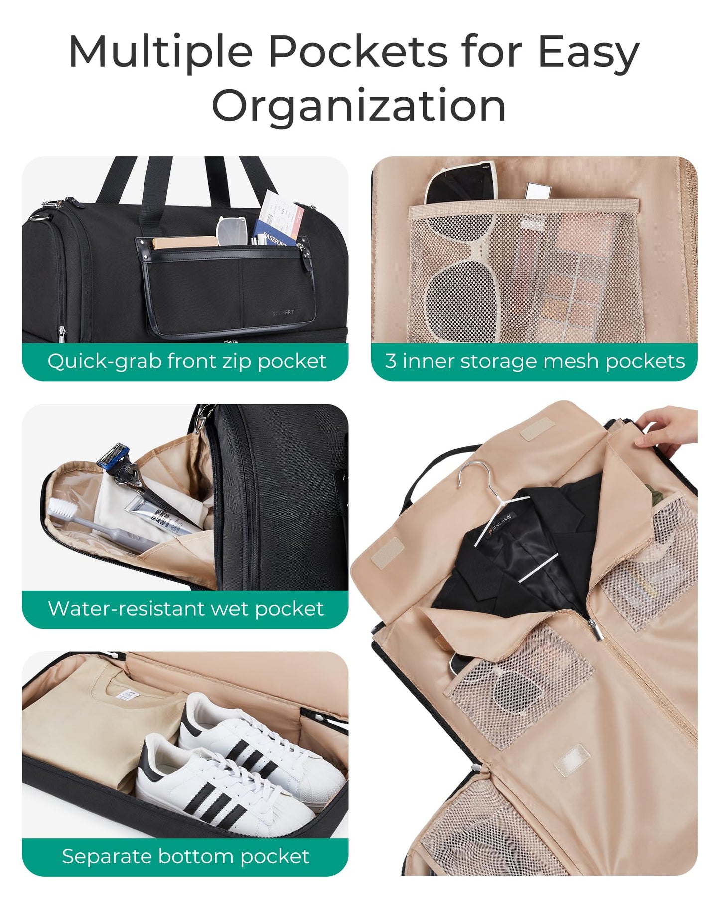 BAGSMART Garment Bags for Travel, Convertible Travel Garment Duffle Bag Suit Bags for Women, 2 in 1 Garment Bags with Shoe Compartment, Beige