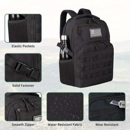 TBNBO Military Tactical Backpack for Travel Hiking,Black Backpack for Men with Bottle Holder, 30L Small Laptop Backpack for Work, Men's Assault Bag Back Pack