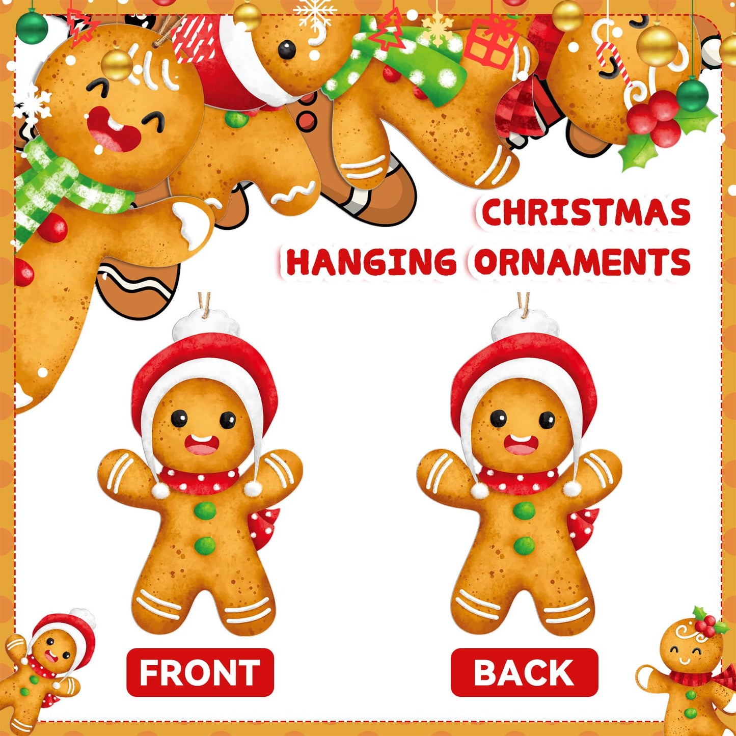 Soaoo 36 Pcs 7.9 Inch Gingerbread Man Christmas Outdoor Decorations Large Hanging Christmas Ornaments Double Sided Xmas Plastic Decor for Xmas Tree Office Home Yard Porch Holiday