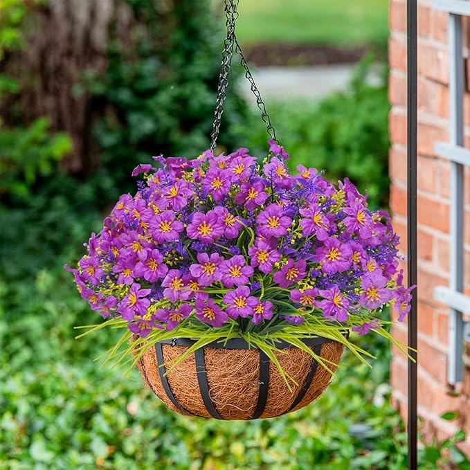36pcs Faux Plants Outdoor, Uv Resistant Artificial Plants Outdoor Fake Flowers Plants Plastic Greenery Shrubs for Outside Window Box Garden Patio Porch Home Decor (Mixed Purple)