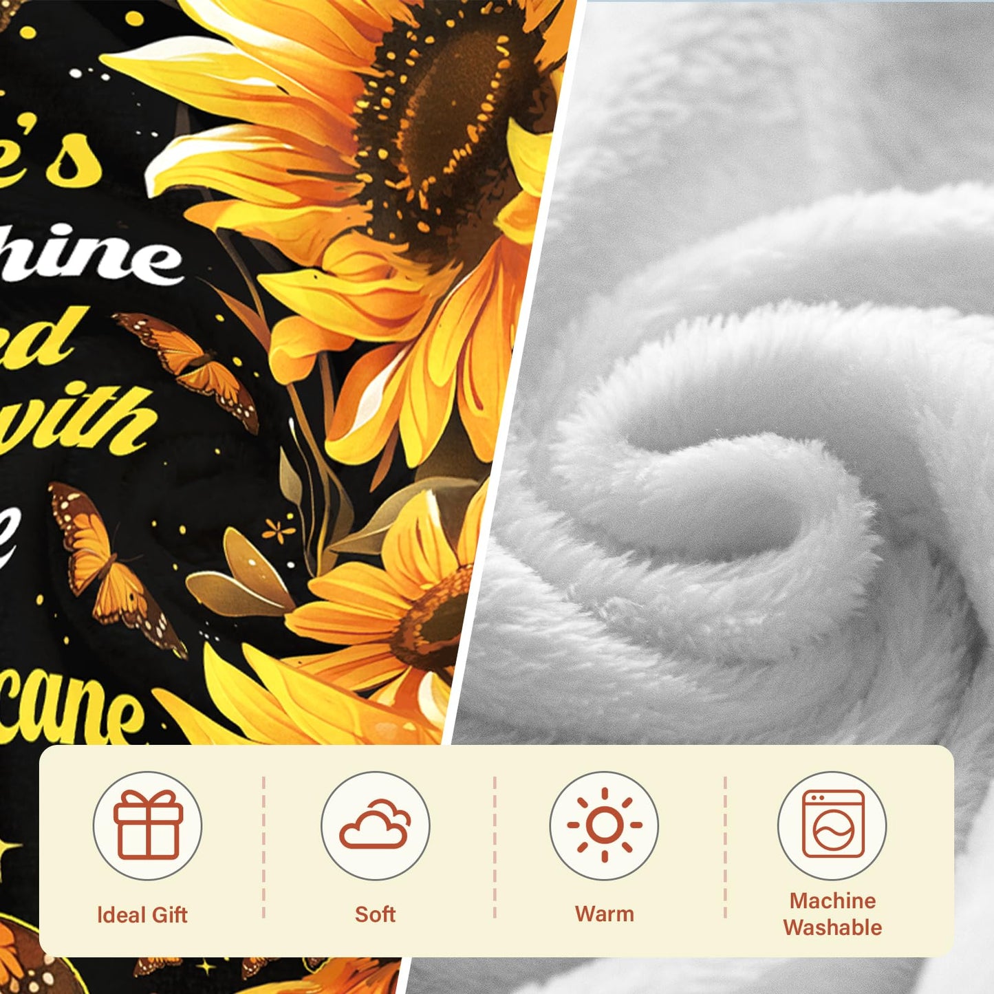 Sunflower Throw Blanket 50"x60" - Soft Fleece Blankets for Women, Sunflower Gifts for Christmas Valentines Day Mothers Day, Flower Butterfly Yellow Large Thick Blanket on Birthday, Holiday Decor