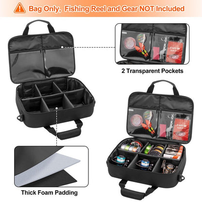 Rexmica Fishing Reel Case for Spinning Reels, Fly Fishing Reels, Baitcaster Fishing Reels, Fishing Reel Storage Bag with Multiple Pockets and Dividers, Fishing Gear Bag for Fishing Trip/Daily Storage