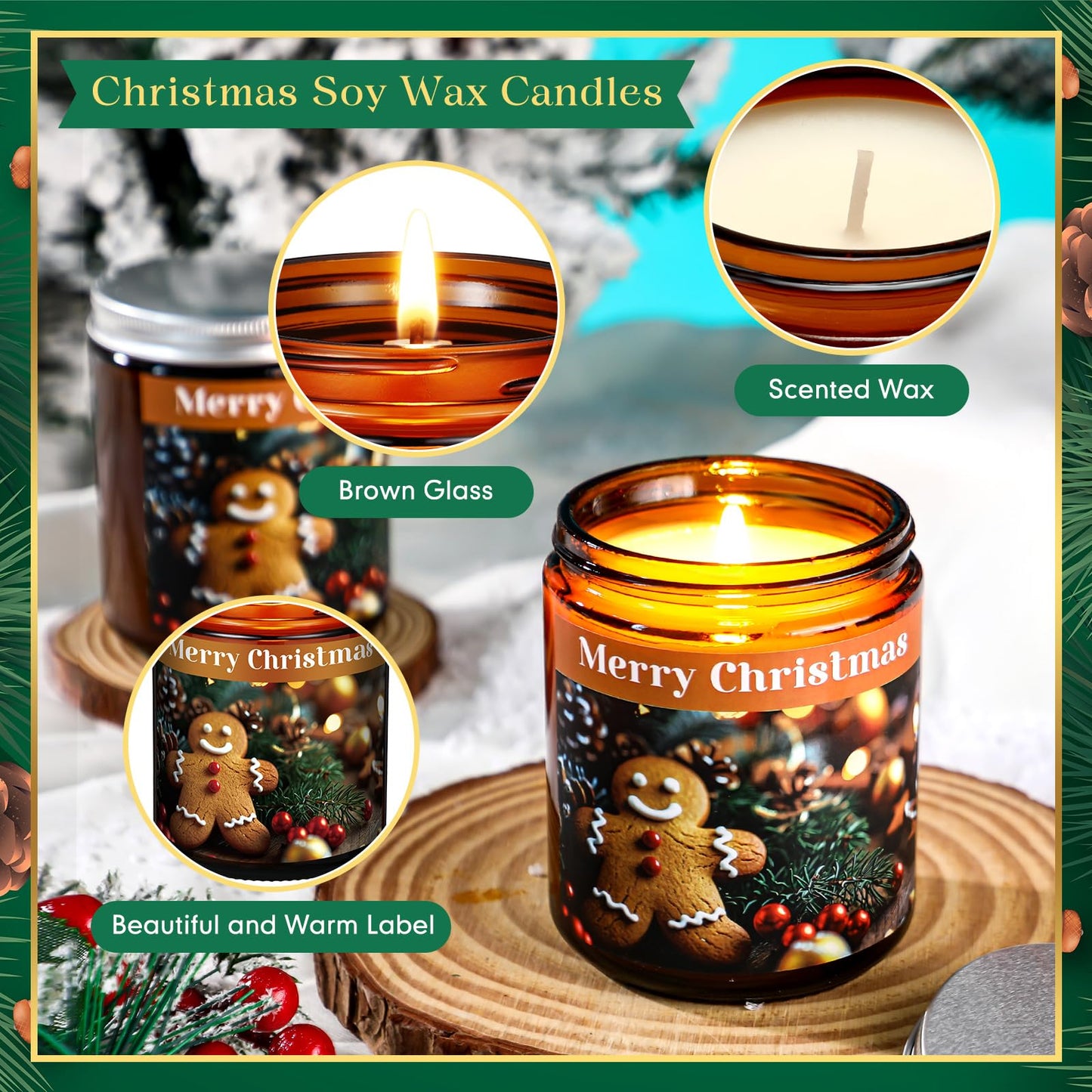 Fullhawl Christmas Gifts Scented Candles Bulk 7 oz Soy Wax Home Floral Holiday Christmas Jar Candles Set Bundle with Gift Boxes Long-Lasting Scents for Women and Mom