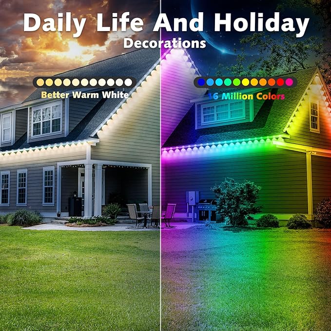 SINLEY Permanent Outdoor RGB Lights,Waterproof Smart LED Eaves Lights with App/Remote Control,for Christmas and All Holiday Decor,Daily and Accent Lighting,House Roof and Garden Lighting (100FT)